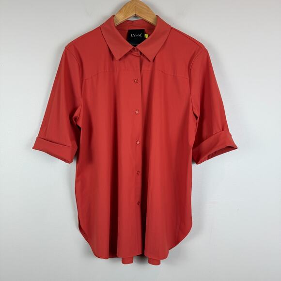 lyssé Button Front Shirt Women's Large Spicy Orange Short Sleeve Blouse Workwear - Picture 1 of 8